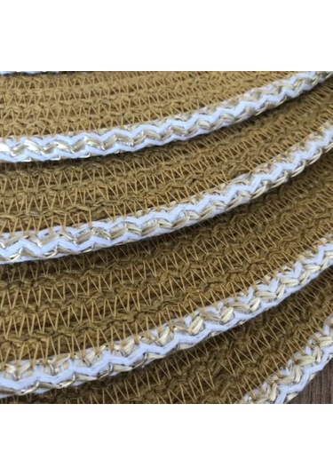 Uretti - Fatma 7987 - El Yapımı Hardal Renk Doğal Pamuk İp 6'lı Supla Takımı - 33 X 40 Cm Hardal