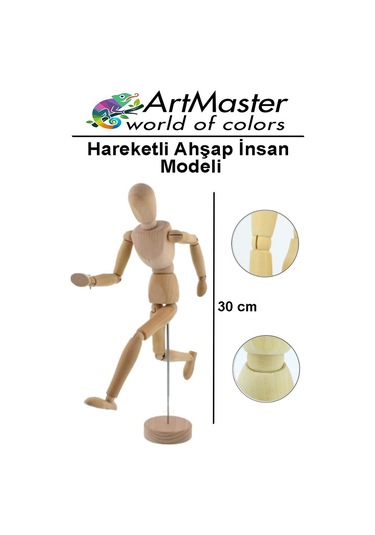 Hareketli İnsan Modeli Ahşap 30 Cm 1 Paket Kukla Stilist Ahşap Model İnsan Figürlü Manken Tahta Adam Resim Eğitimi