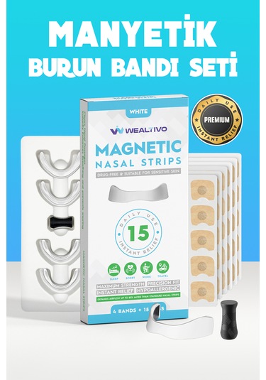 15 Li Beyaz Mıknatıslı Horlama Önleyici Burun Bandı - Rahat Nefes
