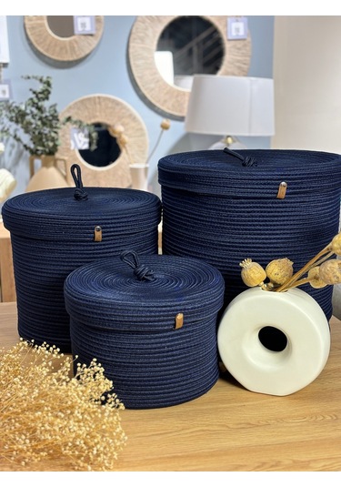 Victor Çok Amaçlı Düzenleyici Kapaklı 3'lü Sepet,kapaklı Kirli Çamaşır Sepeti, Kapaklı Organizer Lacivert