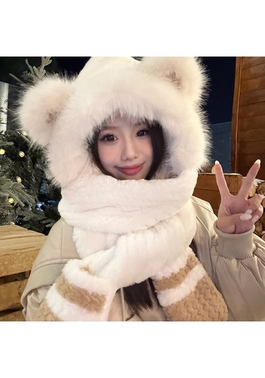 Şık Kışlık Polar Şapka, Kulaklıklı Kalın Ve Sıcak Polar Şapka, Stil 15 Beyaz