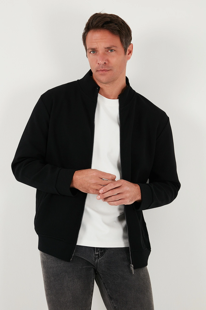 Buratti Pamuklu Regular Fit Dik Yaka Fermuarlı Erkek Hırka 5901077 Siyah