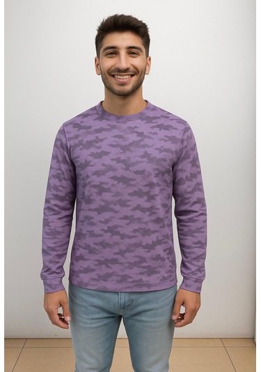 Axxel Erkek Lila Sweatshirt-w1083 Mor 2 İplik Şardonsuz