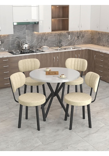 Mygusi Azra Mutfak Masa Takımı 90 Cm Masa Beyaz Masa + 4 Sandalye Krem
