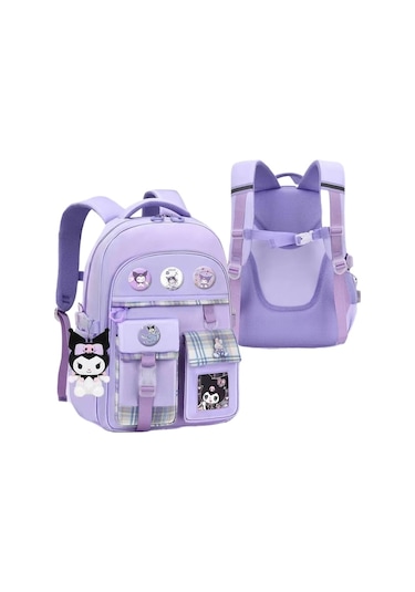 Kuromi Çocuk Okul Çantası Ekose Okul Çantası Büyük-mor 02-65-956 Mor