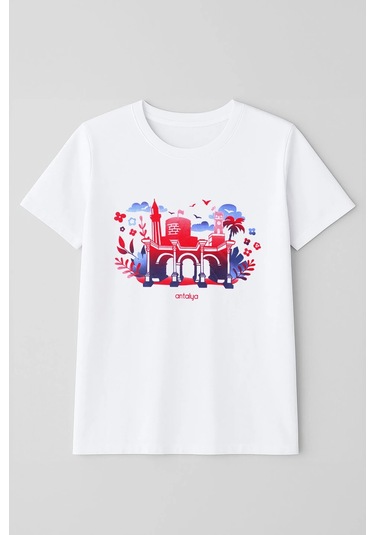Markapia Kadın Pamuk Antalya Baskılı Beyaz T-shirt