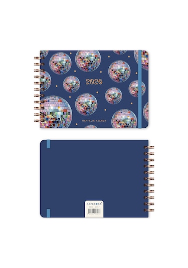 2026 Dikey Haftalık Ajanda Yatay A5 Formda Spiralli Sert Kapak Haftalık Ajanda 21x15 Cm Disco Pembe