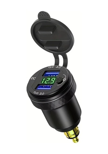 Motion003 Çift Hizli Sarj Cihazi 3.0 Usb Led Ekranli Alüminyum Dın Hella Fiş 12v-24v Yeşil