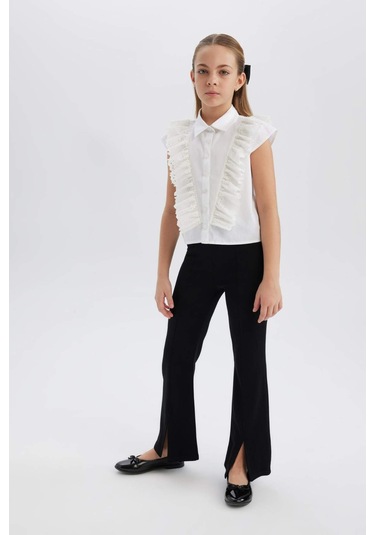 DeFacto Kız Çocuk Flare Fit Yırtmaçlı Pantolon B6893A825SMBK81 Siyah