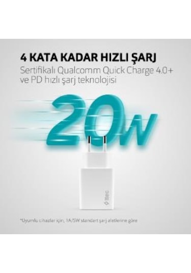Ttec Smartcharger 20w Pd Seyahat Hızlı Şarj Aleti + Usb-c - Usb-c 3a Typ-c Kablo Beyaz Beyaz