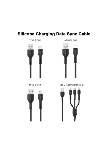 Type C/micro-b/ios Uyumlu 3 Ü 1 Arada Hızlı Şarj Kablosu - 2a Güç, Silikon Malzeme, 1m Uzunluk