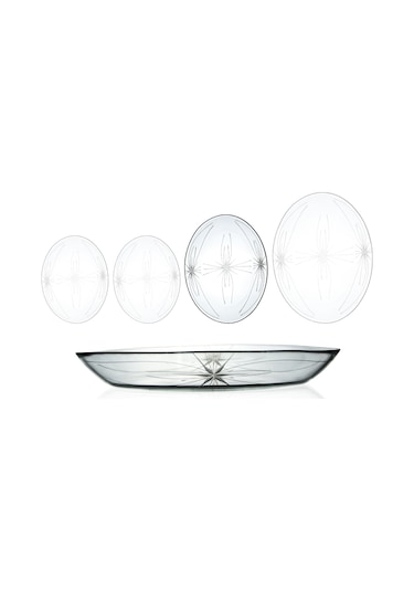 Decocia 1 Adet 29 Cm Oval Cam Salata Sunum Tabağı Mira Desenli