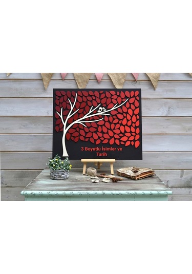 Hdrlazerdizayn Ağaç Figürlü Ahşap Düğün Hatıra Defteri Pano