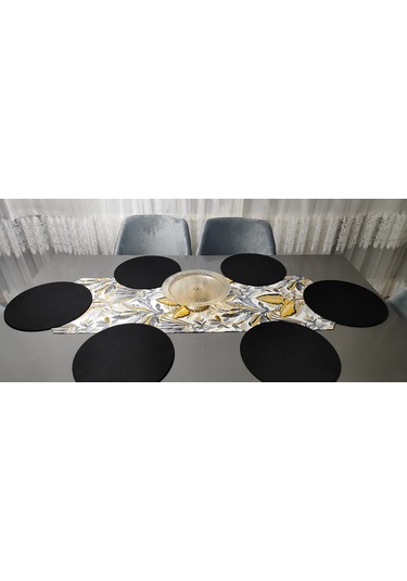 Hardal Kauçuk Desenli Amerikan Servis Runner Ve Supla Takımı