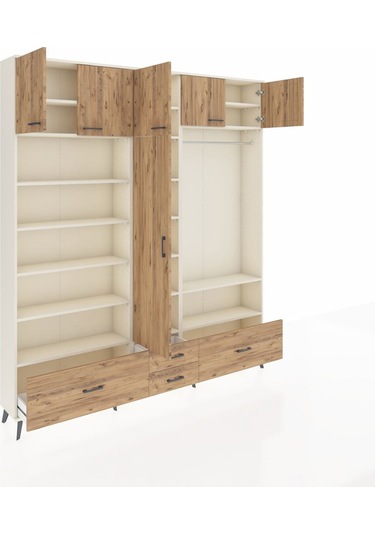 Arges Dolap 18 Raflı 4 Çekmeceli Tek Askılı 220x30x243 Aytaşı-çam/çam Atlas Çam/atlas Çam