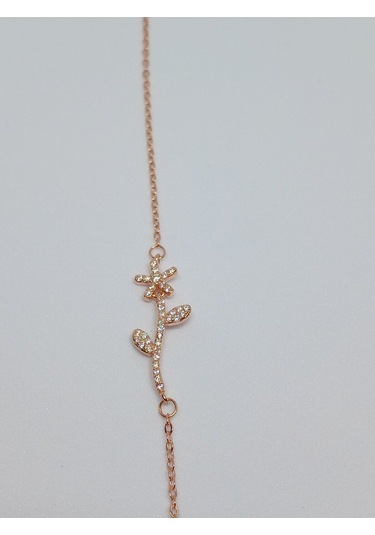 Sade Çiçek Dalı Desenli Gümüş Bileklik - Şık Ve Zarif Takı 1,74 Gr. Rose Gold