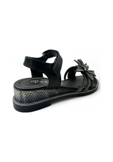 611 Kız Çocuk Çiçek Taşlı Sandalet Siyah