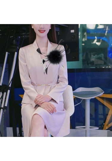 Suntek Çiçek Tüy Broş El Yapımı Saç Tokası 19cm-siyah Siyah