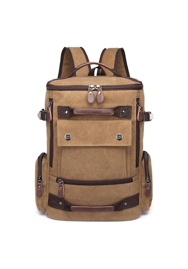 C-active Büyük Boy Erkek Sırt Çantası Kanvas Kumaş 1258 07 Açık Kahve Kahverengi