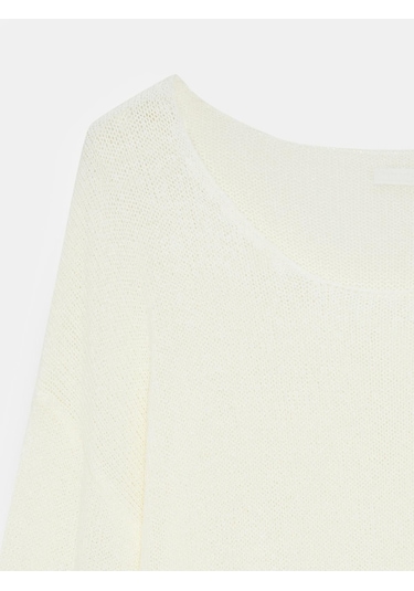 Dilvin 10706 Oval Yaka Dökümlü Kazak-beyaz-15311