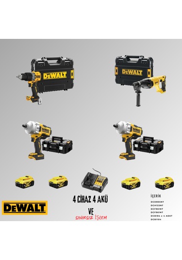 Dewalt DCD805NT + DCH133NT + DCF961NT+ DCF961NT 4 Adet 5 Amper Akü + Şarj Aleti Set