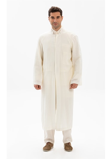 Şile Bezi İnce Erkek Namaz Cübbesi Yazlık Namazlık Pamuk Kumaş Cübbe Krem Krm-krem Krem