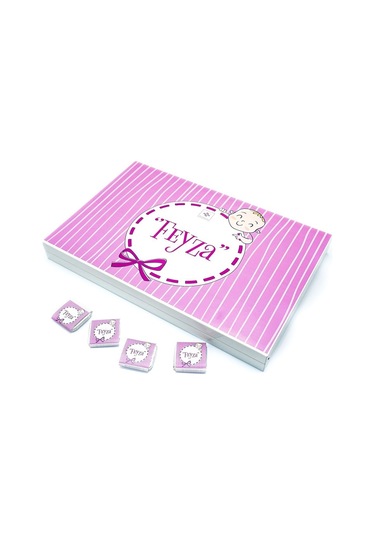 Kız Bebek Çikolatası 72 Adet Madlen Çikolata Mor Kurdela