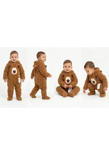 Özgün Adım 3/12 Ay Peluş Kumaş Çift Fermuarlı Bebek Tulumu Renkli
