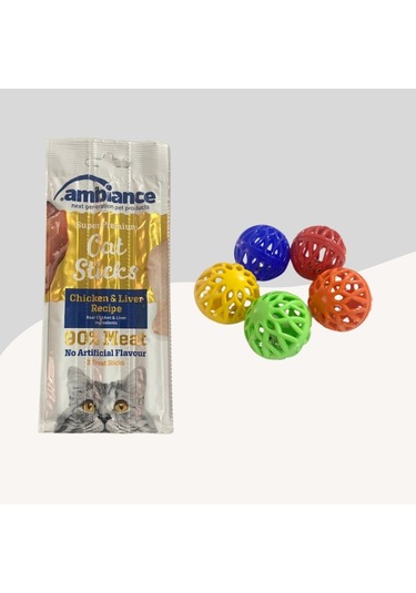 Tavuklu Kedi Ödülü + 5li Zilli Top Oyuncak