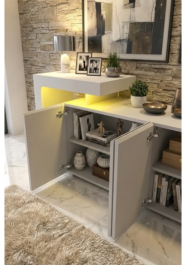 Burc Ledli Konsol 200 Cm Beyaz