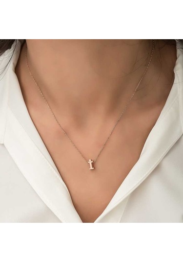 Gumush Gümüş Rose 3 Boyutlu İ Harf Kadın Kolye