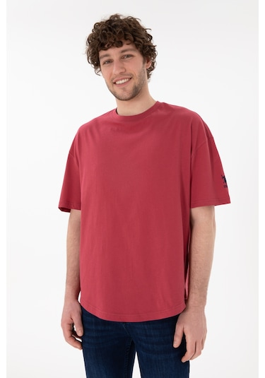U.S. Polo Assn. Erkek Long Fit Bisiklet Yaka Vişne Basic Tişört 50305988-VR223