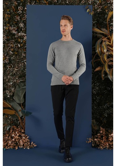 Tr 858 Slim Fit Gri Klasik Triko Gri