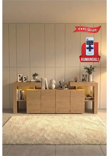 Burc Ledli Konsol 200 Cm Meşe