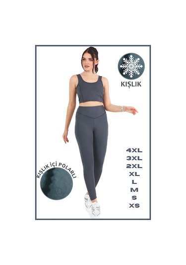 Kadın Kışlık Içi Polarlı Yüksek Bel Toparlayıcı Tayt Lacivert Curve High Waist Fleece Winter 1051 Antrasit