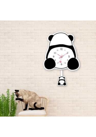 Homyl Panda Sarkaçlı Duvar Saati Sessiz Saat Akrilik Karikatür Stil C
