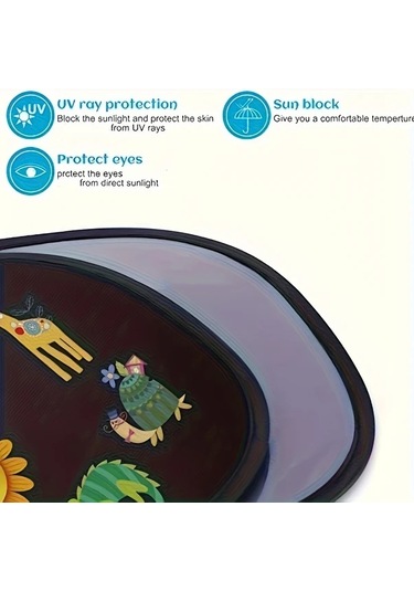 Hightower Bir Çift Katlanır Hayvan Desenli Araç Ön Cam Güneşlik Pvc Uv Koruma Aslan Zürafa Maymun