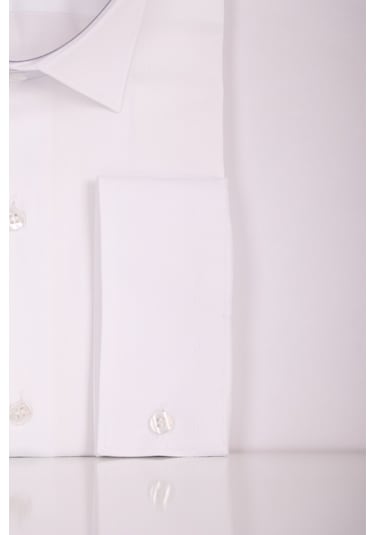 Aclassics Erkek Beyaz Slim Fit Saten Pamuk Cepsiz Gömlek