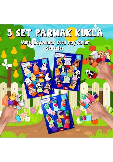 3 Set - 30 Parça Tox Evcil . Vahşi Hayvanlar ve Sebzeler Parmak K.
