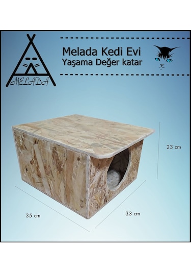 Melada Kedi Evi Dış Ortam Uygun Ahşap Kedi Evi Osb 35x33x23 Cm