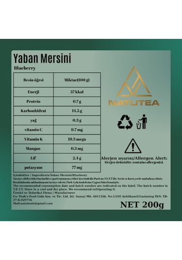 Natutea Yaban Mersini 200 G Kuru Meyve 200 G
