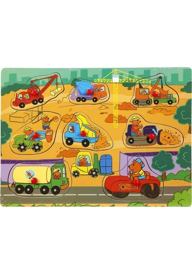 Ahşap Bultak Puzzle İnşaat Araçları 8 Parça