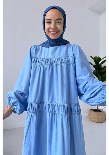 Kahijab Poplin Rahat Elbise - Mavi