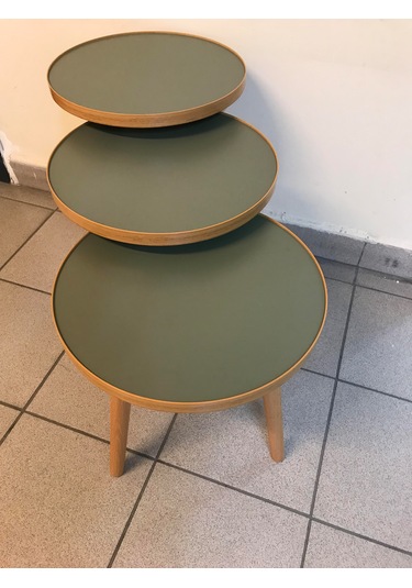 3.lü Zigon Sehpa 18mm 1.sınıf Mdf Lam Tabla 37cm Çapında Mint Yeşili Kullanıma Hazır Montajlı Yeşil