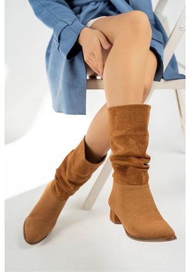 GİMER - Körüklü Taba Süet Kadın Çizme - CNG3407G Taba