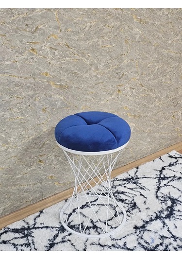 Yuvarlak Beyaz Boyalı Puf Oturak - Bench - Ayak Ucu Oturak - Beya Çok Renki