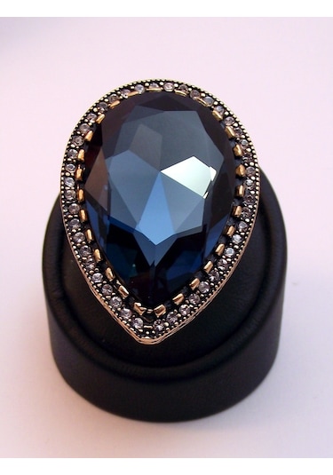 Asinagumus Safir Damla Elmas Montür Yüzük Sevgiliye Hediye Gümüş