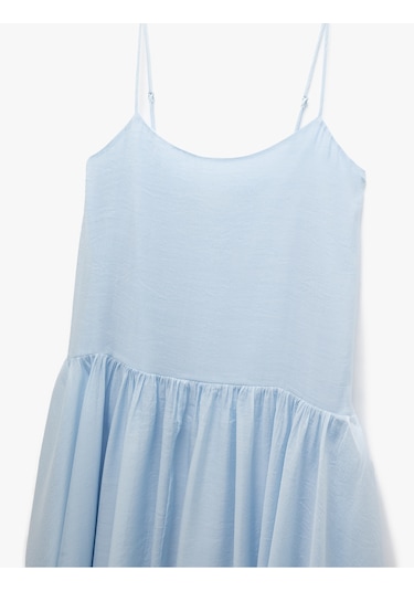 Koton Kolsuz Pamuk Astarlı Uzun İnce Askılı Kloş Elbise Mavi 5sak80303pw Mavi