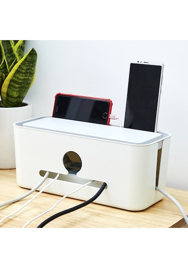 Honmex Plastik Kabloları Düzenleyici Kutusu, Beyaz Kutu Gri Kapak, Kablo Giriş-çıkış Açıklarıyla Tidy Ve Kolay Şarj