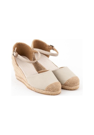 Star Tombis Gerçek Elişi Burnu Hasır Dolgu Topuk Bej Keten Hasır Espadril Handmade Bej